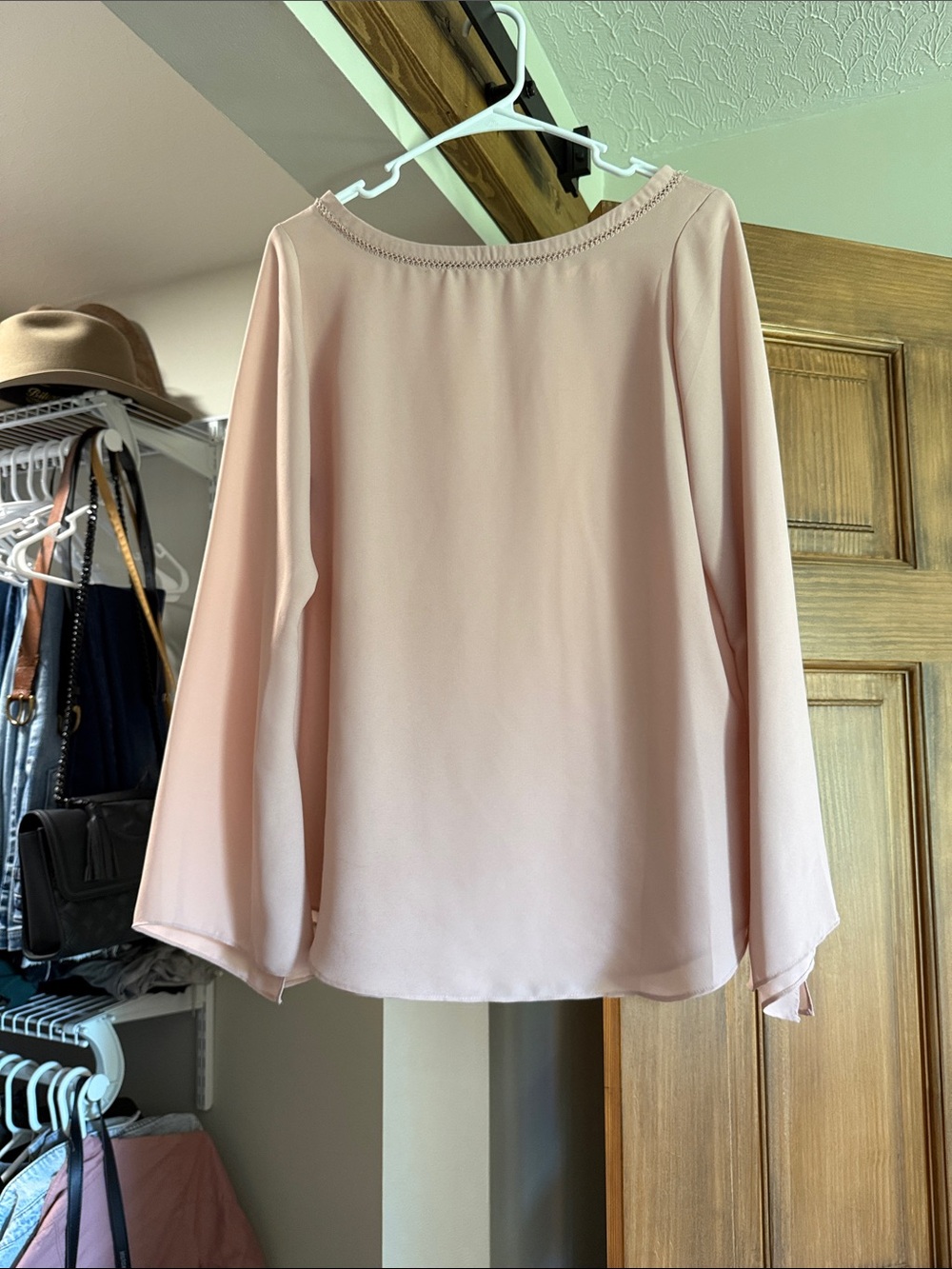 Violet + Claire Blush Pink Long Sleeve Boatneck Top